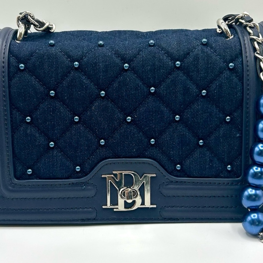 Badgley Mischka Denim Quilted Crossbody Bag (Blue Pearls)
